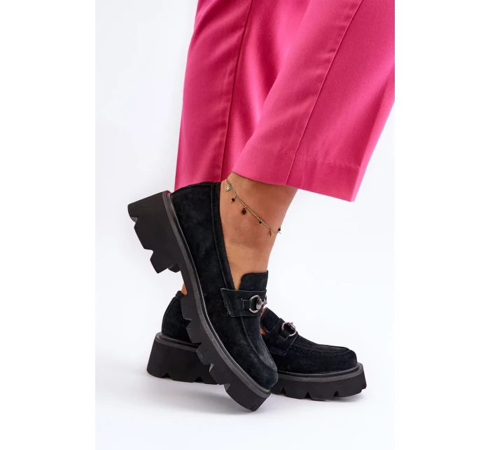 Robustní dámské semišové mokasíny Černá Neloria Robustní dámské semišové mokasíny Černá Neloria