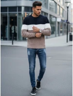 Pánský svetr s kulatým výstřihem tmavě modrý a béžový Dstreet model 21994017 - FashionStreet