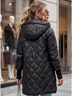Dlouhá dámská prošívaná černá přechodová bunda FashionStreet TY5865 Dlouhá dámská prošívaná černá přechodová bunda FashionStreet TY5865