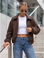 Krátká dámská přechodová bunda bez kapuce, hnědá, FashionStreet TY5957
