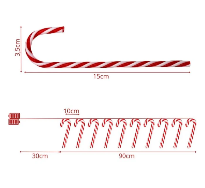 SVĚTLA GIRLANDY 10 VEDL LÍZÁTKO TYČINKY VÁNOČNÍ STROM TEPLÁ BÍLÁ LUCA