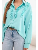 Dámská viskózová košile s dlouhým rukávem a volánky mentolová Dámská viskózová košile s dlouhým rukávem a volánky mentolová