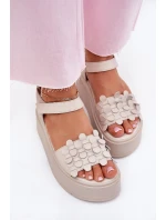 Dámské Kožené Sandály Na Platformě Béžové model 21701881 - CheBello