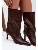 Vklouznout dámské kotníkové boty na podpatku z eko kůže čokoládové Norell