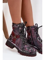 Dámské kotníčkové kožené workery 07072-23 Bordó vzor - Maciejka Dámské kotníčkové kožené workery 07072-23 Bordó vzor - Maciejka