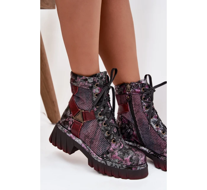 Dámské kotníčkové kožené workery 07072-23 Bordó vzor - Maciejka Dámské kotníčkové kožené workery 07072-23 Bordó vzor - Maciejka