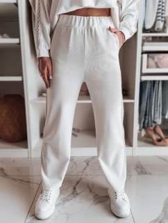 Dámské široké žebrované kalhoty LUXEEN ecru FashionStreet UY2521