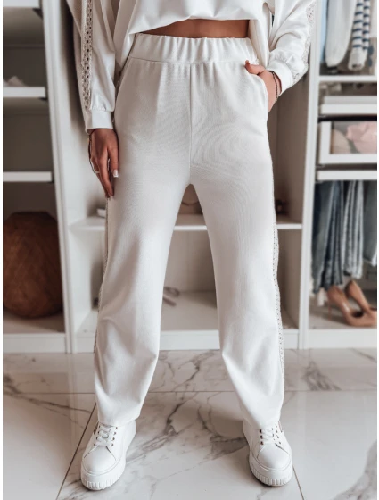 Dámské široké žebrované kalhoty LUXEEN ecru FashionStreet UY2521