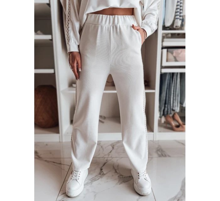 Dámské široké žebrované kalhoty LUXEEN ecru FashionStreet UY2521