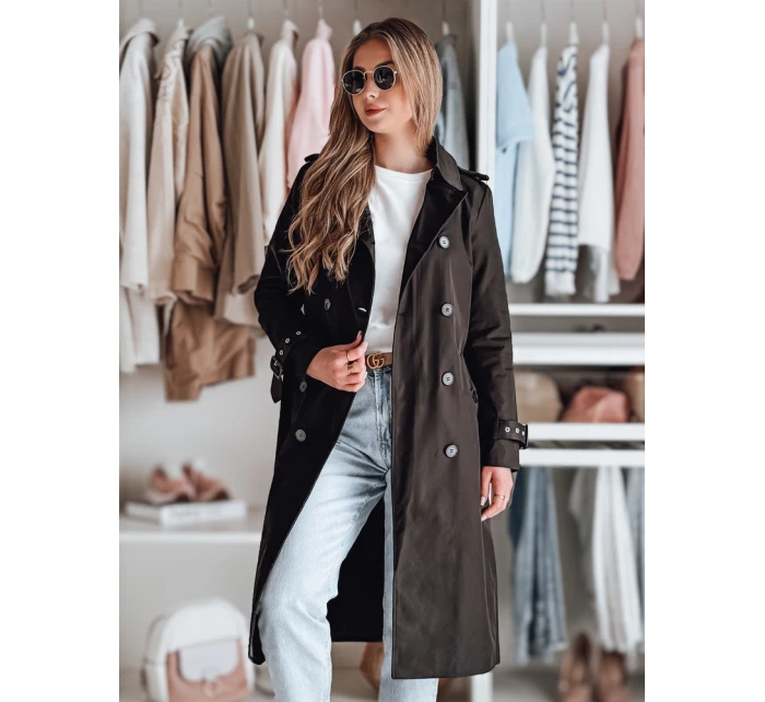 Dámský dlouhý kabát s páskem SLIMFOTA černý FashionStreet NY0747