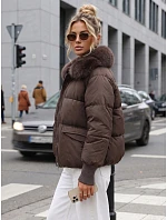 Dámská zimní prošívaná bunda s kožešinou, hnědá, FashionStreet TY5819 Dámská zimní prošívaná bunda s kožešinou, hnědá, FashionStreet TY5819