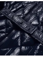 Tmavě modrá lesklá zimní bunda s mechovitou kožešinovou podšívkou (w756) Tmavě modrá lesklá zimní bunda s mechovitou kožešinovou podšívkou (w756)