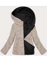 Černo-světle béžová oboustranná dámská krátká bunda s kapucí (16M2155-62)