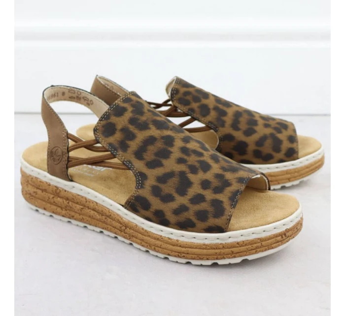 Dámské sandály na platformě s leopardím vzorem v béžové barvě Rieker 62741-90