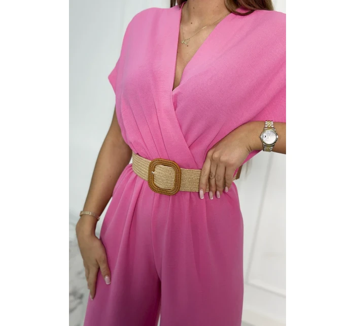 Kombinéza s ozdobným páskem v pase světle růžová Kombinéza s ozdobným páskem v pase světle růžová