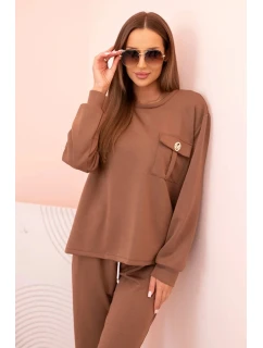 Komplet dámský máslový mikina a kalhoty s gumou camelový