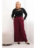 Dámské kalhoty Plus Size se širokou nohavicí a páskem čokoládové Dámské kalhoty Plus Size se širokou nohavicí a páskem čokoládové