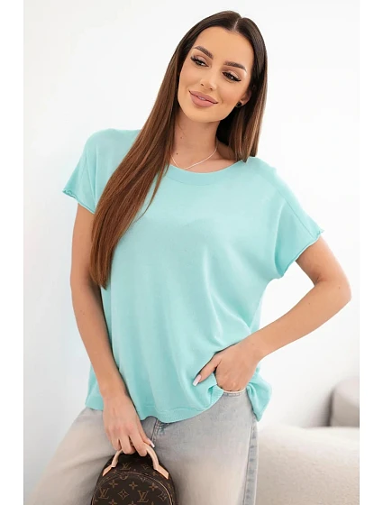 Dámská viskózová oversize halenka s krátkým rukávem a kulatým výstřihem mátová