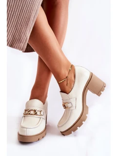 Kožené boty na se zlatým zdobením světle béžová model 21593228 - Boto