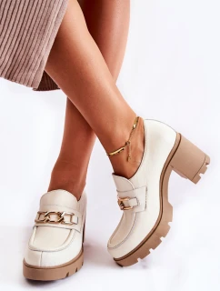 Kožené boty na se zlatým zdobením světle béžová model 21593228 - Boto