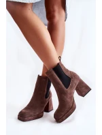 Semišové boty na masivním podpatku model 21593651 Brown - Laura Messi