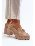 Dámské polobotky na masivním podpatku s ozdobou Beige model 21655247 - Boto