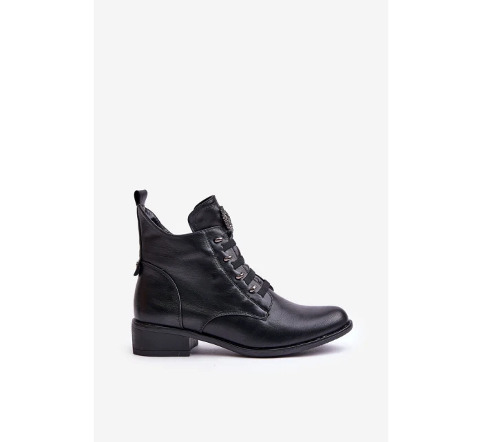 Nízké boty s podšívkou na zip s ozdobou černé model 21672290 - Boto
