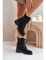 Zdobené dámské botky workerky zateplené D&A černé MR880-017