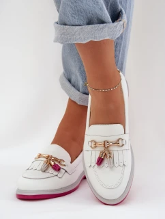 Kožené Elegantní Mokasíny Na Plochém Podpatku model 21686133 Bílé - S.Barski