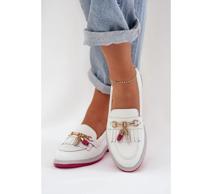 Kožené Elegantní Mokasíny Na Plochém Podpatku model 21686133 Bílé - S.Barski