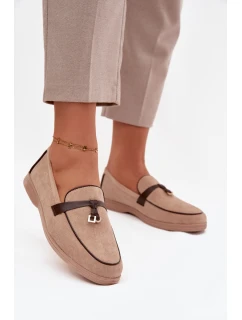 Mokasyny Loafersy Dámské Z Eko Zamszu Béžové Darwen