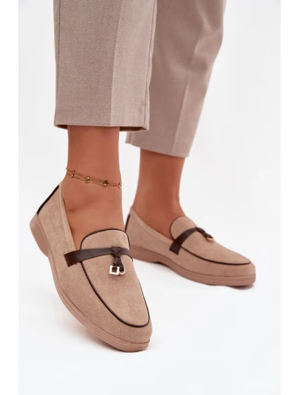 Mokasyny Loafersy Dámské Z Eko Zamszu Béžové Darwen Mokasyny Loafersy Dámské Z Eko Zamszu Béžové Darwen