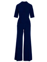 S243 Elegantní overal se zavazováním za krkem - tmavě modrý