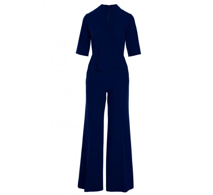 S243 Elegantní overal se zavazováním za krkem - tmavě modrý