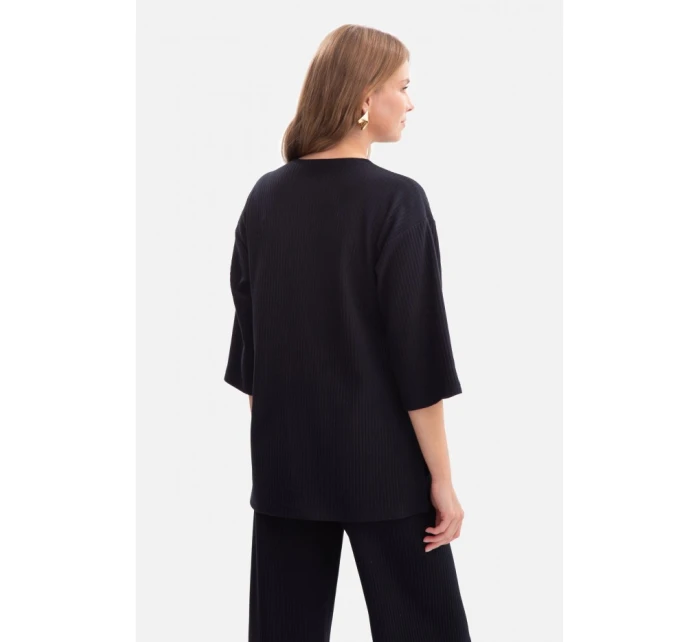 B301 Žebrovaný pletený top - černý