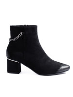 Zajímavé  kotníčkové boty dámské černé na širokém podpatku