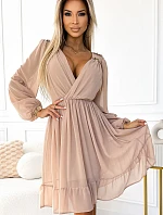 538-1 MILA Šifonové midi šaty s dlouhými rukávy a výstřihem - BEACH