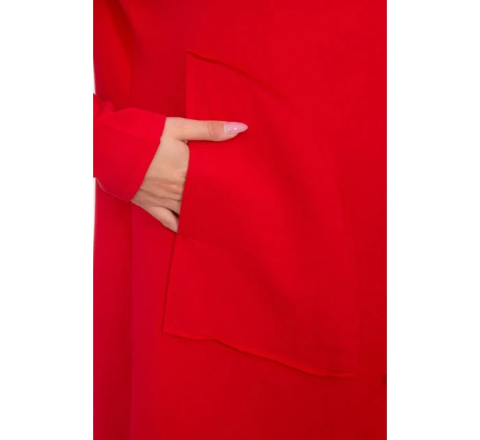 Volná bunda s kapucí v červené barvě