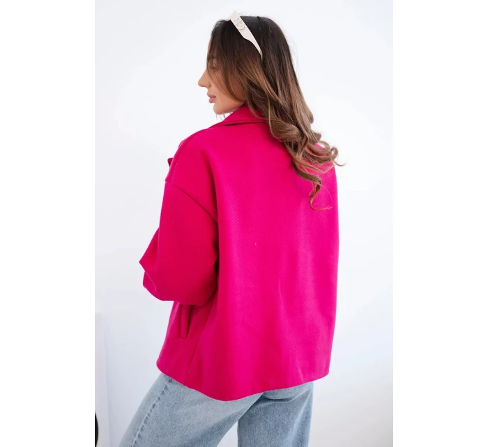 Dámská krátká dvouřadová bunda s límcem fuchsiová