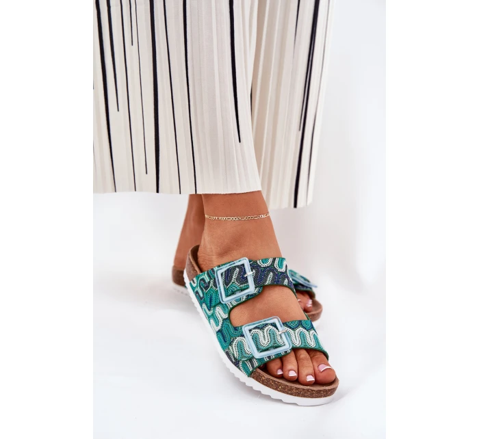 Dámské Pantofle S Přezkami A Briliantem S.Barski RB51-006 Zelené Dámské Pantofle S Přezkami A Briliantem S.Barski RB51-006 Zelené