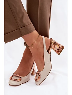 Kožené dámské sandály na podpatku s přezkou D&A model 22100324 Béžové - S.Barski