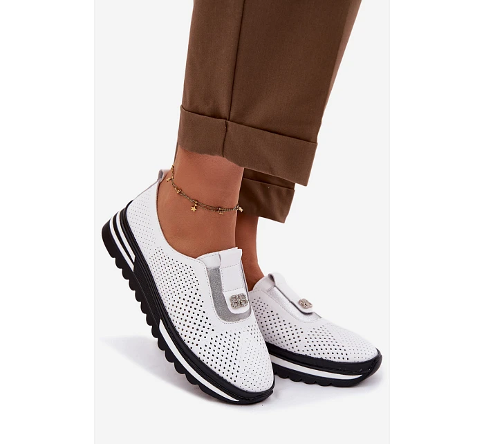 Dámské nazouvací polobotky z pravé kůže S.Barski LR61-7092 Bílá