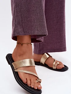 Dámské pantofle z pravé kůže na ploché podešvi Vinceza 66939 zlaté