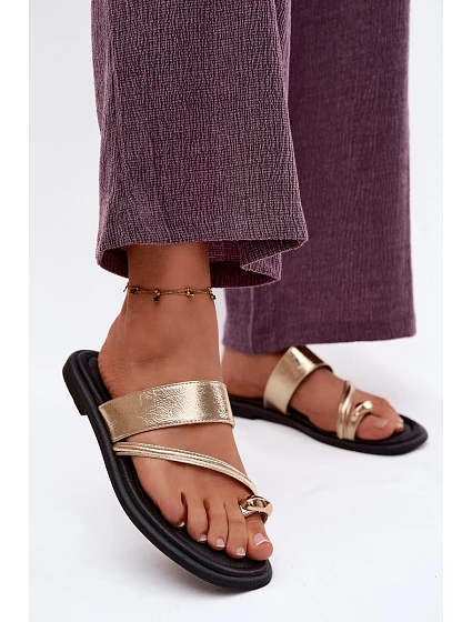 Dámské pantofle z pravé kůže na ploché podešvi Vinceza 66939 zlaté