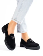 Zajímavé  mokasíny černé dámské bez podpatku