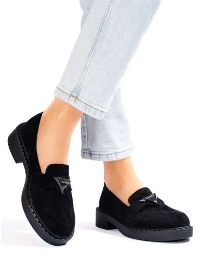 Zajímavé  mokasíny černé dámské bez podpatku