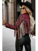 model 21337606 Krátká bunda s třásněmi z měkké ekokůže vínová - numoco basic model 21337606 Krátká bunda s třásněmi z měkké ekokůže vínová - numoco basic