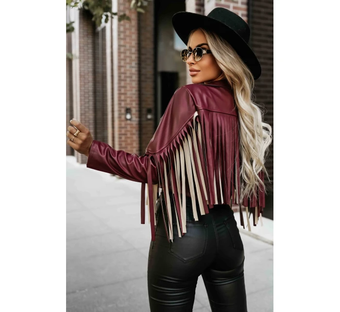 model 21337606 Krátká bunda s třásněmi z měkké ekokůže vínová - numoco basic model 21337606 Krátká bunda s třásněmi z měkké ekokůže vínová - numoco basic