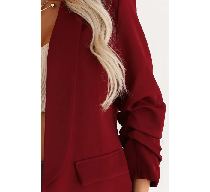 588-4 Dámské klasické sako s nabíranými rukávy - vínové 588-4 Dámské klasické sako s nabíranými rukávy - vínové