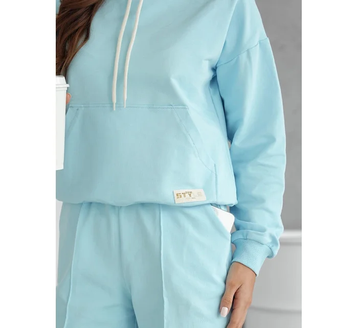 Světle modrý dámský teplákový komplet - mikna se stojáčkem a kalhoty (82162)